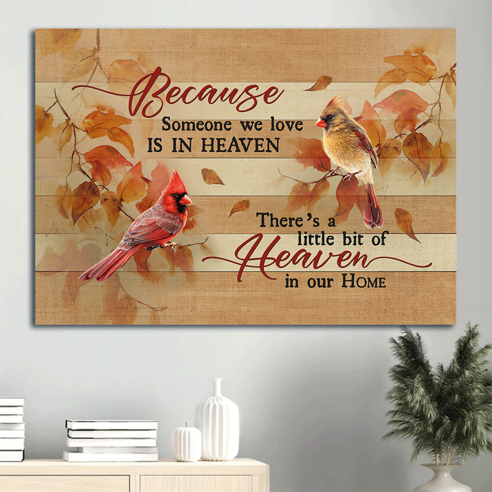 Memorial Landscape Canvas- Pretty autumn forest, Cardinal painting- Gift for Christian- Because someone we love is in heaven - Heaven Landscape Canvas Prints, Wall Art