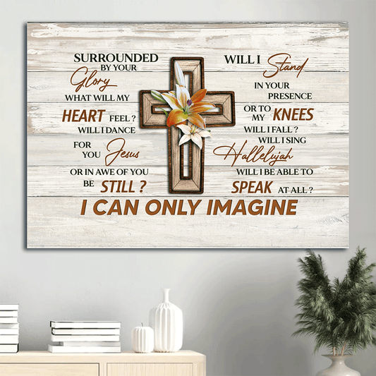 Jesus Landscape Canvas- Pretty lily flower, Cross drawing canvas- Gift for Christian- I can only imagine - Landscape Canvas Prints, Christian Wall Art