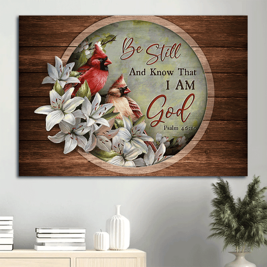 Jesus Landscape Canvas- Pretty lily flower, Watercolor cardinal canvas- Gift for Christian- Be still and know that I am God - Landscape Canvas Prints, Christian Wall Art