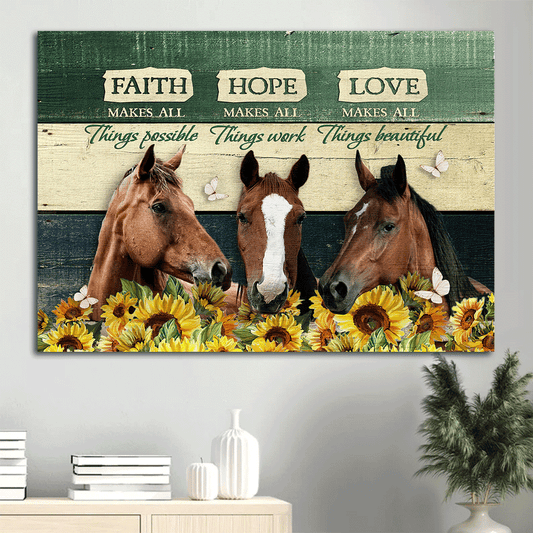 Jesus Landscape Canvas- Quarter horse, Sunflower fence- Gift for Christian- Faith makes all things possible - Landscape Canvas Prints, Christian Wall Art