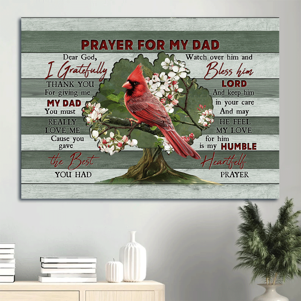 Memorial Landscape Canvas- Red cardinal, Bleeding heart vine- Memorial gift for members family- Prayer for my Dad- Heaven Landscape Canvas Prints, Wall Art