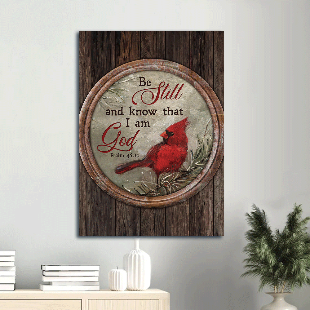 Jesus Portrait Canvas- Red cardinal, Circle frame, Winter forest- Gift for Christian- Be still and know that I am God - Portrait Canvas Prints, Christian Wall Art