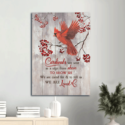 Memorial Portrait Canvas - Red cardinal, Frozen cranberry - Gift For Member Family - Cardinals are sent as a sign from above to show us we are loved - Heaven Portrait Canvas