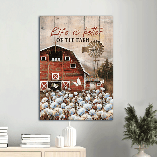 Jesus Portrait Canvas- Red house, Dandelion field, Amazing windmill- Gift for Christian- Life is better on the farm - Portrait Canvas Prints, Christian Wall Art
