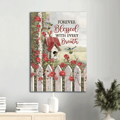 Jesus Portrait Canvas- Red rose garden, Colorful hummingbird, Birdhouse- Gift for Christian- Forever blessed with every breathe - Portrait Canvas Prints, Christian Wall Art