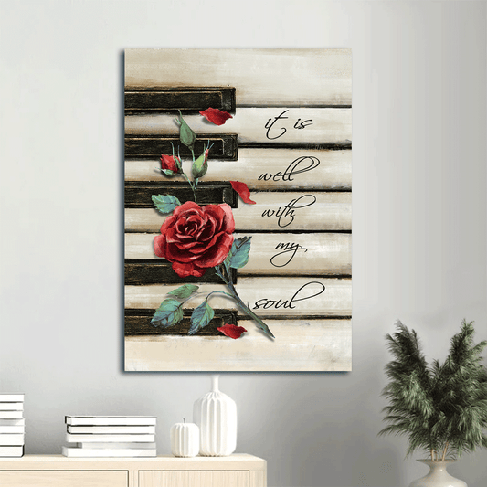 ﻿Jesus Portrait Canvas- Red rose painting, Piano drawing- Gift for Christian- It is well with my soul - Portrait Canvas Prints, Christian Wall Art