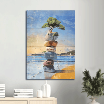 Jesus Portrait Canvas- Rock cairn, Bonsai - Gift for Christian- He alone is my rock - Portrait Canvas Prints, Wall Art