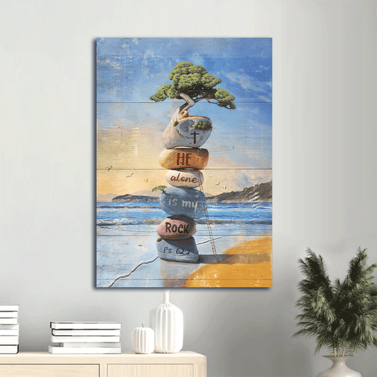 Jesus Portrait Canvas- Rock cairn, Bonsai - Gift for Christian- He alone is my rock - Portrait Canvas Prints, Wall Art