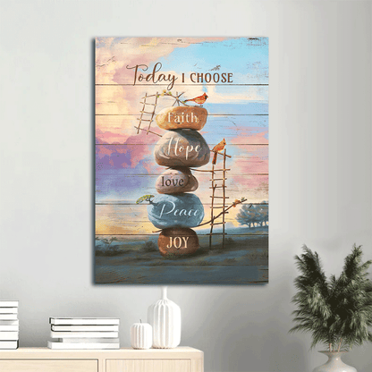 Jesus Portrait Canvas- Rock painting, Colorful sky, Red cardinal, Today I choose joy- Gift for Christian - Portrait Canvas Prints, Christian Wall Art