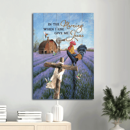 Jesus Portrait Canvas- Rooster drawing, Lavender field, Cross- Gift for Christian- In the morning when I rise, Give me Jesus - Portrait Canvas Prints, Christian Wall Art