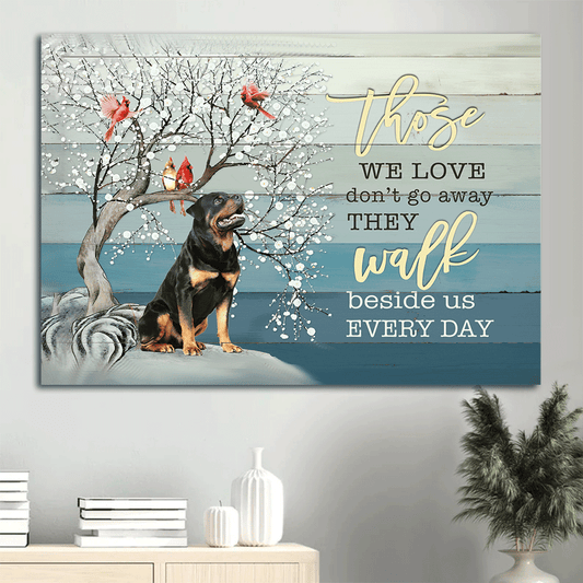 Rottweiler Landscape Canvas- Rottweiler, Under the tree, Snow Flower, Cardinal- Gift for dog lover- They walk beside us every day - Dog Landscape Canvas Prints, Wall Art