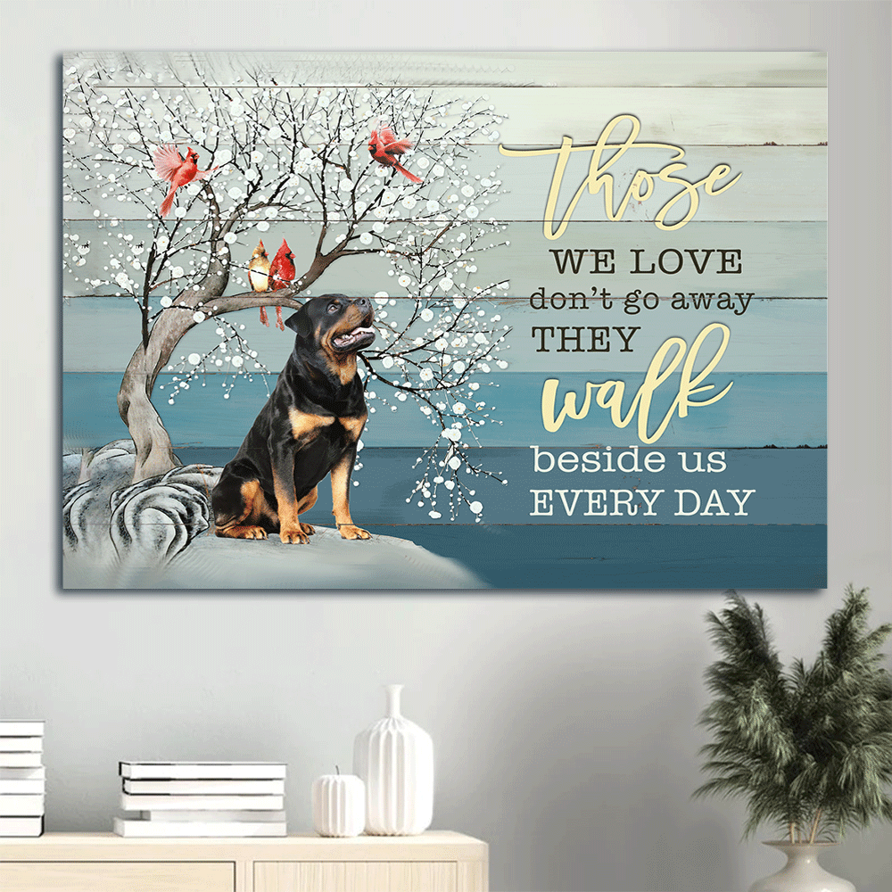 Rottweiler Landscape Canvas- Rottweiler, Under the tree, Snow Flower, Cardinal- Gift for dog lover- They walk beside us every day - Dog Landscape Canvas Prints, Wall Art
