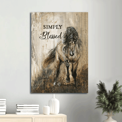 Jesus Portrait Canvas- Running horse, Jesus painting, Gray background, Simply blessed - Gift for Christian - Portrait Canvas, Prints, Christian Wall Art