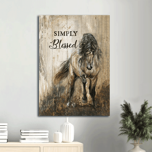 Jesus Portrait Canvas- Running horse, Jesus painting, Gray background, Simply blessed - Gift for Christian - Portrait Canvas, Prints, Christian Wall Art