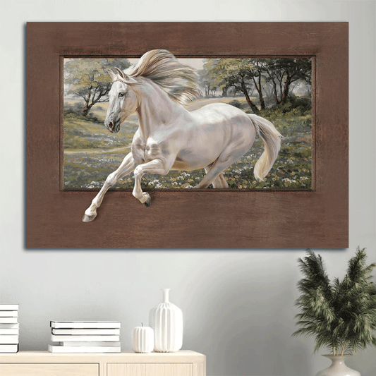 Jesus Landscape Canvas- Running horse painting, Daisy field, Beautiful forest canvas- Gift for Christian - Landscape Canvas Prints, Christian Wall Art