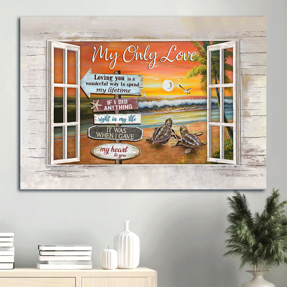Couple Landscape Canvas- Sea turtle, On the beach, Sunset on sea- Gift for Couple, lover- Loving you is a wonderful way to send my lifetime - Landscape Canvas Prints, Wall Art