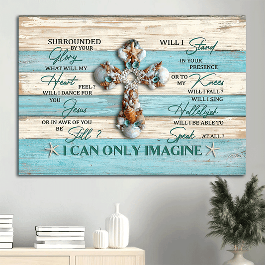 Jesus Landscape Canvas- Seashell cross, I can only Imagine- Gift for Christian - Landscape Canvas Prints, Wall Art