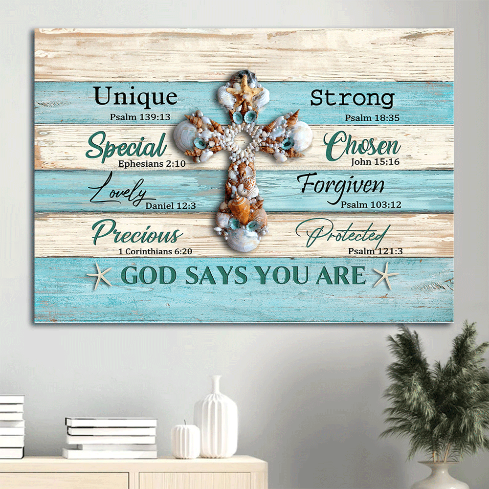 Jesus Landscape Canvas- Seashell cross, God says you are - Gift for Christian - Landscape Canvas Prints, Wall Art