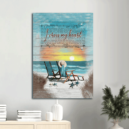 Couple Portrait Canvas- Sheet music, Wooden chair, Sunset painting- Gift for Couple, Lover- I cross my heart - Portrait Canvas Prints, Wall Art