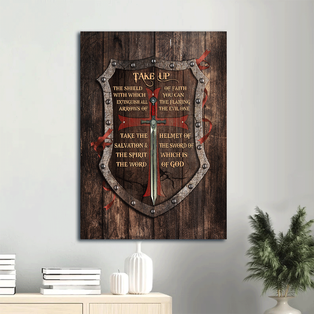 Jesus Portrait Canvas- Shield drawing, The warrior- Gift for Christian- Take up the shield of faith - Portrait Canvas Prints, Christian Wall Art