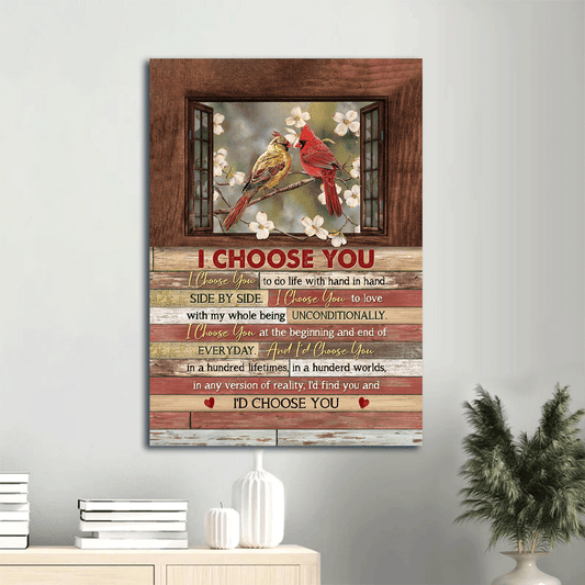 Couple Portrait Canvas - Spring forest, Pretty cardinal, Small window, I choose you canvas- Gift for couple, lover - Portrait Canvas Prints, Wall Art