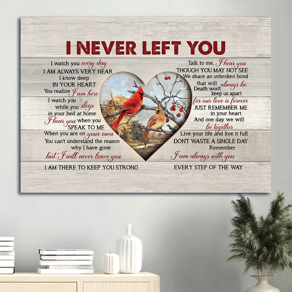 Memorial landscape canvas- Spring painting, Cardinal drawing, Heart frame- Memorial gift for members family- I never left you - Heaven Landscape Canvas Prints, Wall Art