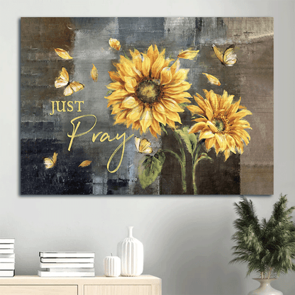 Jesus Landscape Canvas - Sunflower, Yellow Butterfly Painting Canvas - Gift For Christian - Just Pray Canvas
