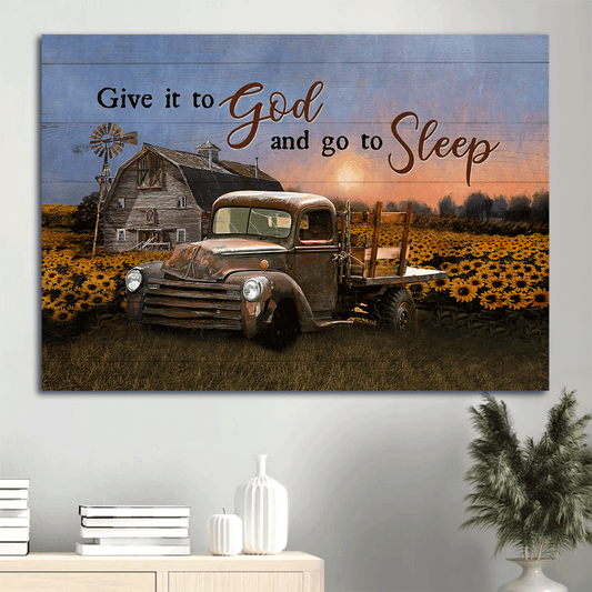 Jesus Landscape Canvas - Sunset On The Field, Sunflower Field, Countryside Canvas - Gift For Christian - Give It To God And Go To Sleep Canvas