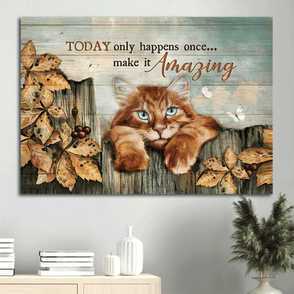 Jesus And Cat Landscape Canvas - Tabby Cat, White Butterfly, Garden Fence Canvas - Gift For Christian, Cat Lovers - Today Only Happens Once Canvas