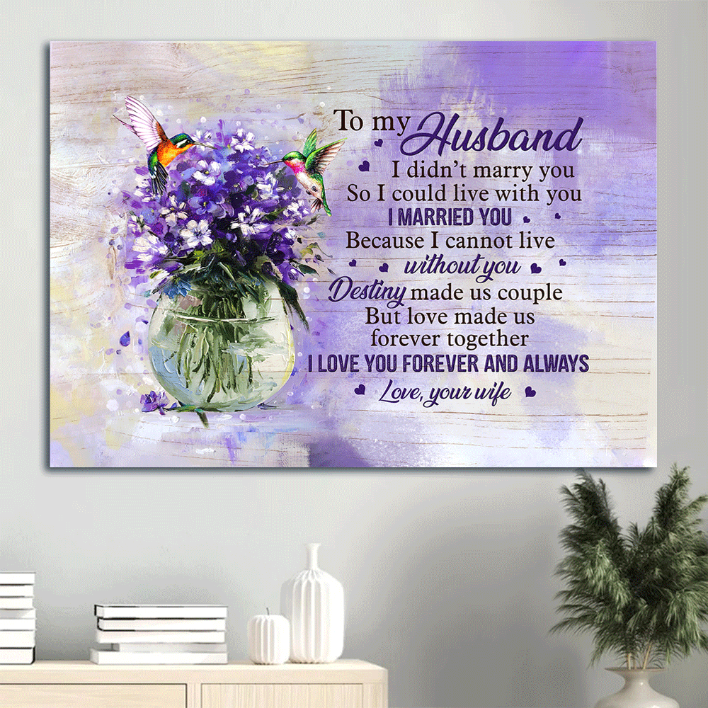 Gift For Husband Landscape Canvas - To My Husband, Purple Flower Painting, Colorful Hummingbird, Couple Canvas - Valentine's Day Gift For Couple, Spouse, Lover - I Love You Forever And Always