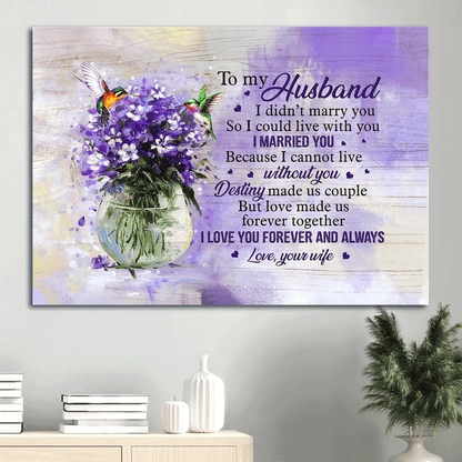 Gift For Husband Landscape Canvas - To My Husband, Purple Flower Painting, Colorful Hummingbird, Couple Canvas - Valentine's Day Gift For Couple, Spouse, Lover - I Love You Forever And Always