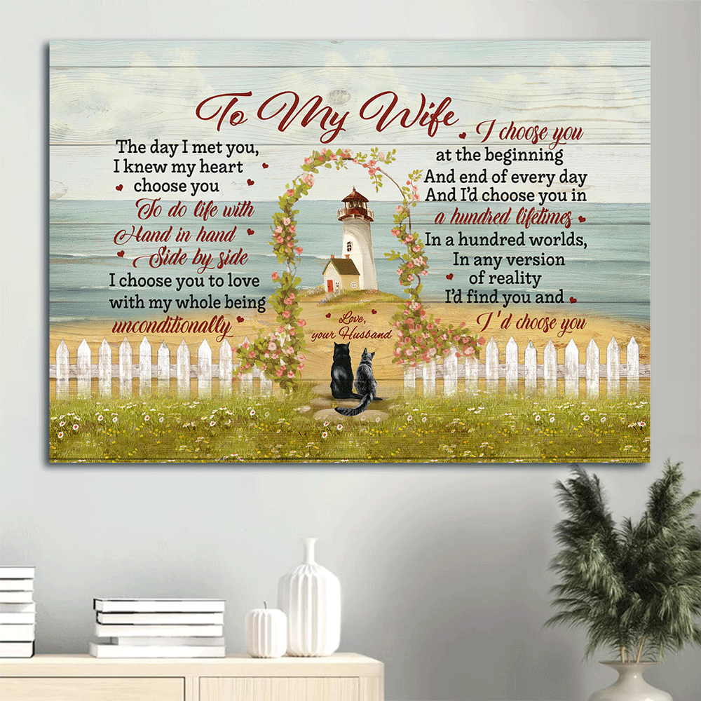 Gift For Wife Landscape Canvas - To My Wife, By The Beach, Flower Gate, Black Fog And Cat, Couple Canvas - Valentine's Day Gift For Couple, Spouse, Lover - I'd Choose You A Hundred Lifetimes