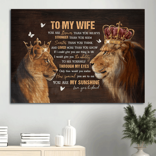 Gift For Wife Landscape Canvas - To My Wife, Lion King, Lion Queen, Golden Crown Canvas - Valentine's Day Gift For Couple, Spouse, Lover - You Are My Sunshine - Family Canvas