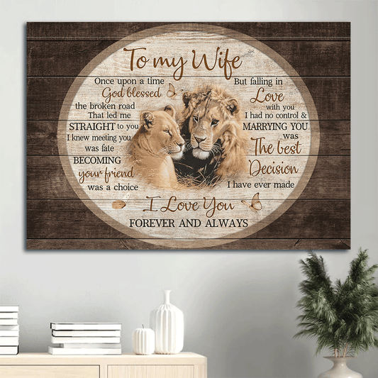 Gift For Wife Landscape Canvas - To My Wife, Lion Couple, Lion Drawing, Vintage Painting Canvas - Valentine's Day Gift For Couple, Spouse, Lover - I Love You Forever And Always - Couple Canvas