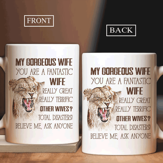 Gift For Wife AOP Mug - To my wife, Watercolor lion AOP Mug - Gift For wife, Family -  You are a fantastic wife Family White Mug