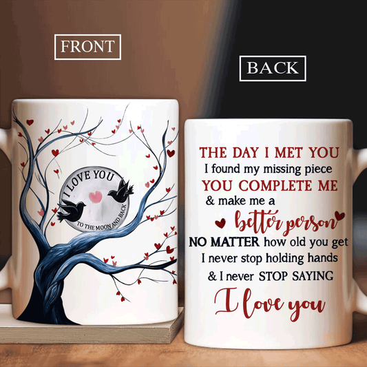 Couple White Mug - Tree of love, Bird couple Couple White Mug - Gift For Couple - The Day I met You, You complete me Couple White Mug
