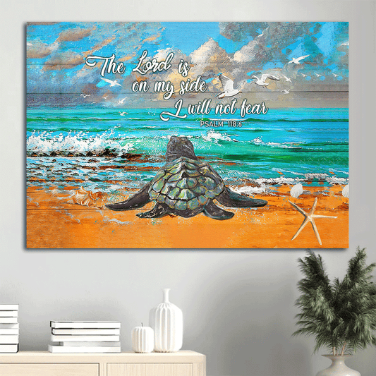 Jesus Landscape Canvas- Sea turtle, Sand beach painting- Gift for Christian- The Lord is on my side I will not fear - Landscape Canvas Prints, Wall Art