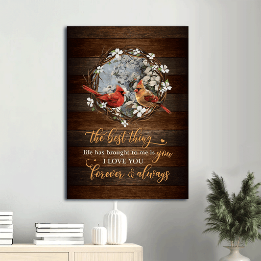Couple Portrait Canvas - Vintage Painting, Thorn Wreath, Cardinal Couple, Jasmine Flower Canvas - Valentine's Day Gifts For Couple, Spouse, Lover, Husband, Wife, Boyfriend, Girlfriend - I Love You Forever And Always