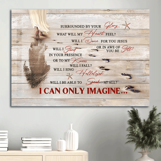 Jesus Landscape Canvas - Walking With Jesus, Footprints On The Beach Canvas - Gift For Christian - I Can Only Imagine Canvas