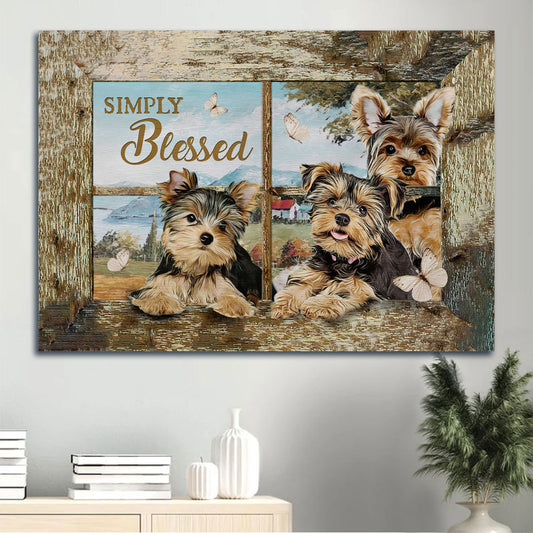 Jesus And Yorkshire Terrier Dog Landscape Canvas - Watercolor Yorkshire Terrier, White Butterfly Canvas - Gift For Christian, Dog Lovers - Simply Blessed