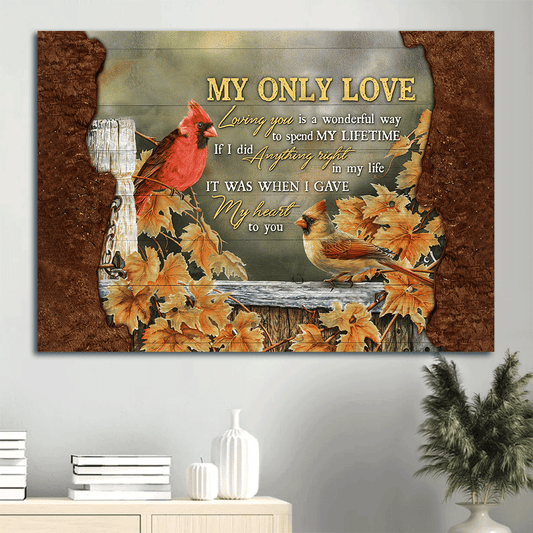 Couple Landscape Canvas - Watercolor Cardinal, Maple Forest Canvas - Gift For Couple, Spouse, Lover, Husband, Wife, Boyfriend, Girlfriend - Loving You Is A Wonderful Way