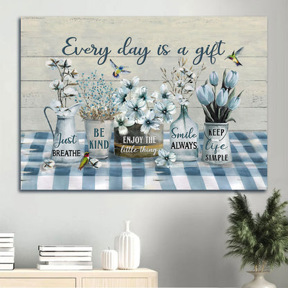 Jesus Landscape Canvas - White Cotton Flower, Blue Tulip, Colorful Hummingbird Canvas - Gift For Christian - Every Day Is A Gift Canvas