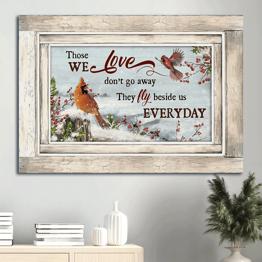 Heaven Landscape Canvas - Winter Forest, Watercolor Cardinal, Cranberry, Memorial Canvas - Memorial Gift For Member Family - Those We Love Don't Go Away
