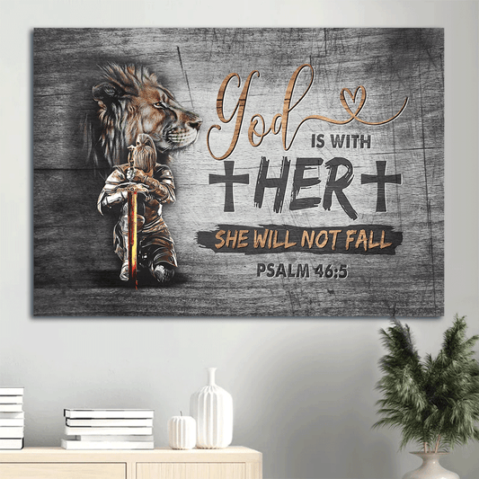 Jesus Landscape Canvas - Woman Warrior, Lion Of Judah, Cross Canvas - Gift For Christian - God Is With Her Canvas