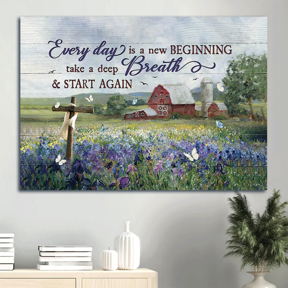 Jesus Landscape Canvas - Wonderful Flower Garden, Awesome Cross Canvas - Gift For Christian - Every Day Is A New Beginning Canvas