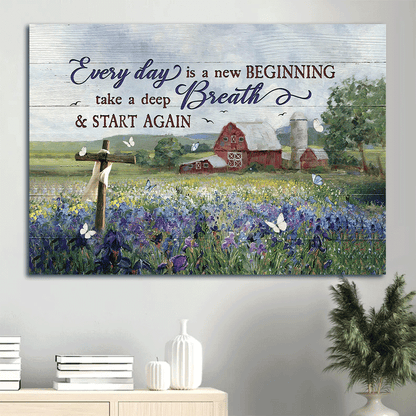 Jesus Landscape Canvas - Wonderful Flower Garden, Awesome Cross Canvas - Gift For Christian - Every Day Is A New Beginning Canvas