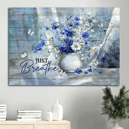Jesus Landscape Canvas - Wonderful Flower Painting, Awesome Daisy Vase Canvas - Gift For Christian - Just Breathe Canvas
