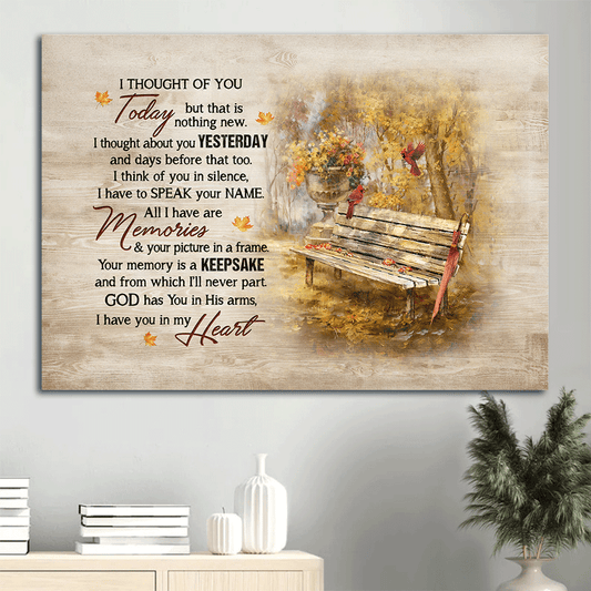 Heaven Landscape Canvas - Wooden Chair, Red Cardinal, Beautiful Autumn Park, Memorial Canvas - Memorial Gift For Member Family, Christian - I Thought Of You Today