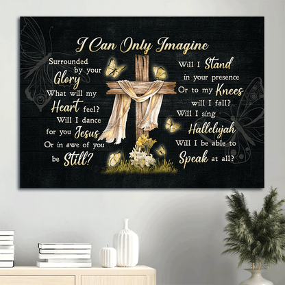 Jesus Landscape Canvas - Wooden Cross, Glowing Butterfly Canvas - Gift For Christian - I Can Only Imagine Canvas