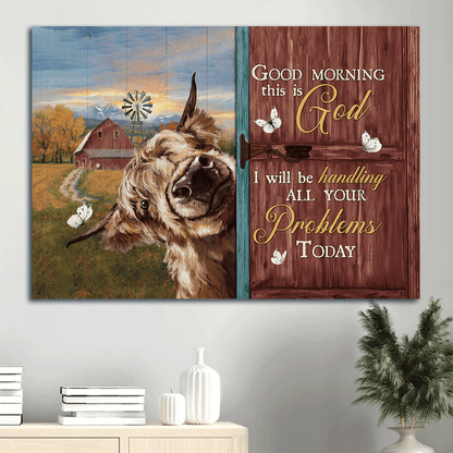 Jesus Landscape Canvas - Yak Cow Painting, Peace Farm, Pretty Sunset Canvas - Gift For Christian - Good Morning, This Is God